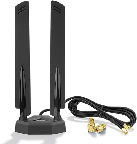 Eightwood WiFi 6E antenn 2,4 GHz 5 GHz 6 GHz WLAN-antenn RP-SMA Tri-bandantenn SMA adapter magnetisk bas med 2 m förlängningskabel för PC Bluetooth moderkort WLAN-kort PCI-kort WiFi router