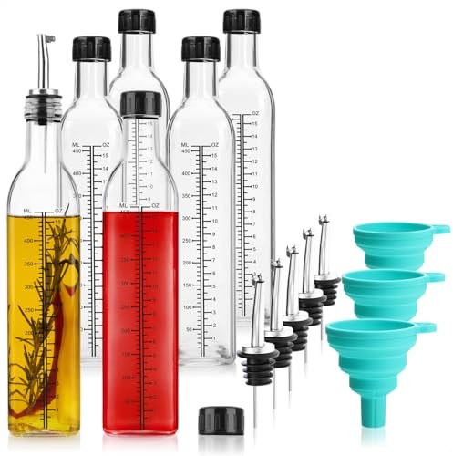 com-four® set med 21 delar med glasflaskor 500 ml med skala, hällpipar | tratt och tillbehör - praktisk dispenser för olja - vinäger och likör