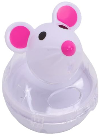 Annadue Interactive Cat Treat Dispenser, Mouse Shape Play Toy for Indoor Kittens, Cat Feed Ball with Treats, Kitten Exercise Toy for Slow Feeder Training (White)