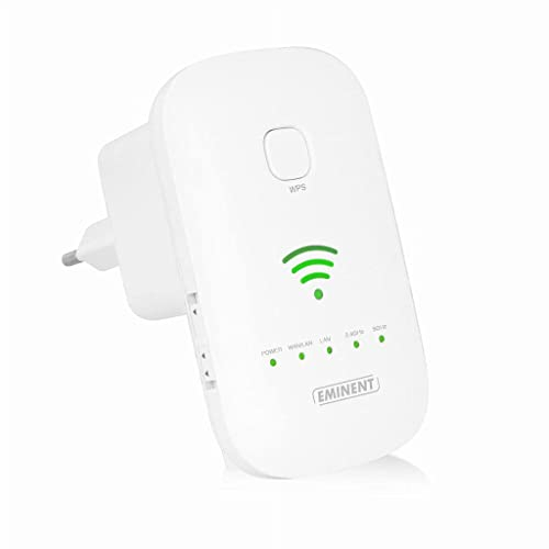 Eminent EM4597 Répéteur/Range Extender Universel Wi-FI AC1200, Double Bande, Point d'accès et Routeur, 2 Port Ethernet 10/100 Mbps, Bouton WPS, Blanc