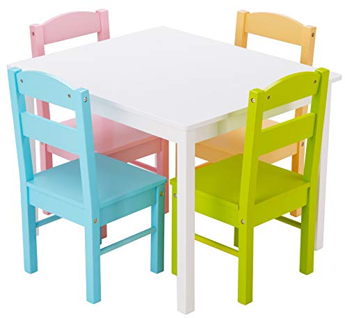 Costzon Kids Table and Chair Set, 5 Piece Wood Activity Table & Chairs for Children Arts, Crafts, Homework, Snack Time, Preschool Furniture, Gift for Boys Girls, Toddler Table and Chair Set (Pastel)