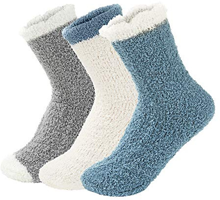 Century Star Fuzzy Socks for Women 3-5 Pairs, Cozy Fluffy Sleep Warm Slipper Plush Birthday Gifts for Mom Wife Girlfriend (01)3 Pairs Solid-Color One Size