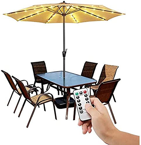 Lampes pour Parasol Patio Parasol sans Fil String Lights Patio Parapluie Lumières, avec télécommande 8 Mode LED Parapluie Pole Light à Piles pour Parapluie extérieur Jardin Décoration QAF210603(