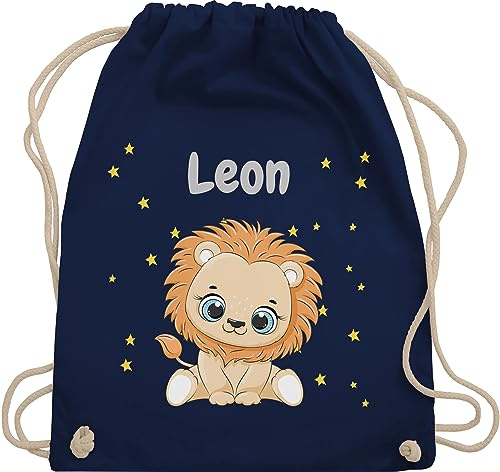 Turnbeutel Rucksack - Süßer Löwe Löwen Löwenmotiv König der Tiere Lion - Unisize - Navy Blau - personalisierter beutel kindergarten tier stoffbeutel personalisierte kindergartentasche leo name