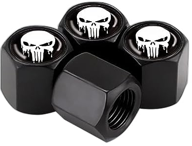 Confezione da 4 tappi coprivalvola per pneumatici auto, a forma di teschio, ermetici e antipolvere, universali, per auto, camion, biciclette (nero)