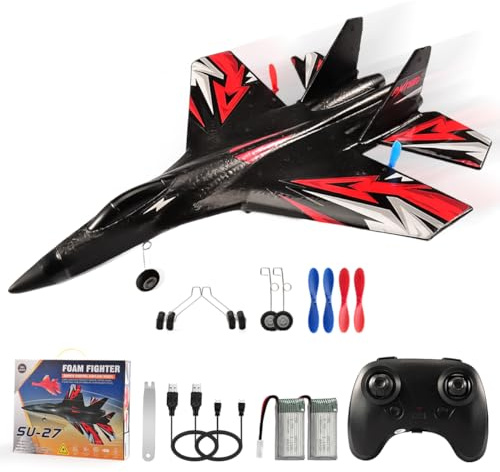 Fremego SU27 RC Plane, 2.4GHZ RC Airplane Ready to Fly Remote Control Airplane W/ 2 Batteries & 6-axis Gyro Stabilizer, 2CH RTF Hobby RC Glider for Beginners Kids Boys Girls Adults