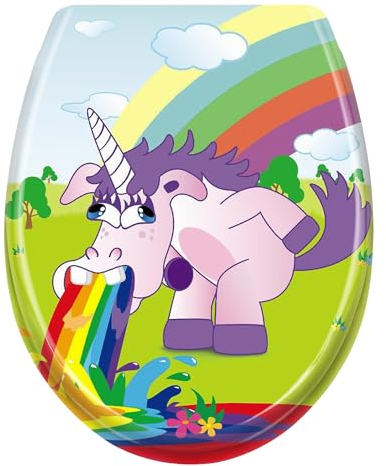 HENGMEI Toilettendeckel mit Absenkautomatik Toilettensitz WC-Sitz Klodeckel Klobrille aus Hartplastik, 45 x 38cm, Regenbogen