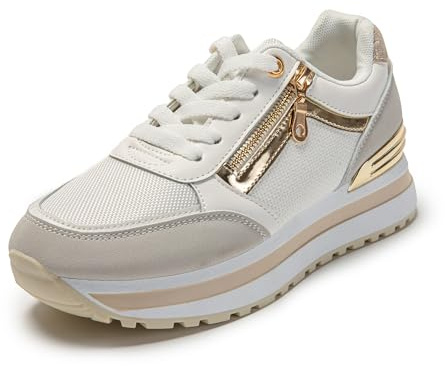 JOMIX Sneakers Donna Casual Scarpe Eleganti Sportive Zeppa Comode da Ginnastica Scarpe Traspirante Leggere da Camminata Fitness Palestra SD9402 (Bianco, 40)