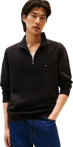 Tommy Hilfiger Uomo Felpa con Cerniera Essential Fleece 1/4 Zip Colletto Troyer, Nero (Black), S