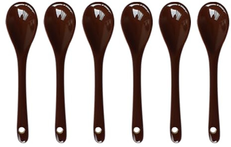 Pirhosigma 6 pcs Brown Porcelain Egg Spoons Ceramic Spoons 4.7 inch Coffee Dessert Yogurt Tea Milky Tea