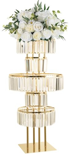 LANLONG Jarrones de cristal dorado para centros de mesa, soportes de pedestal de metal de 47.2 pulgadas para mesa, candelabro, centro de mesa, boda, soporte redondo de flores de 5 niveles para