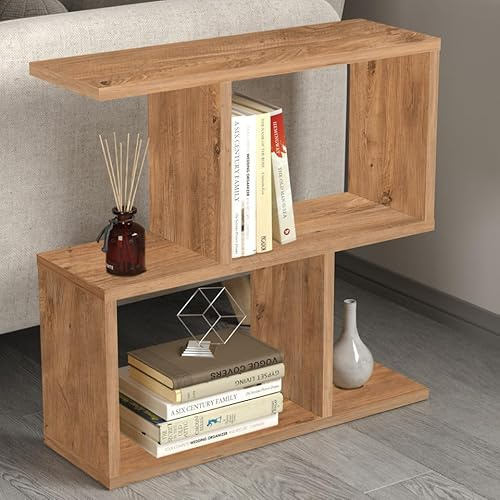 URBNLIVING Bibliothèque latérale en bois à 2 niveaux, idéale pour le canapé, la table d'extrémité, élégante et durable, idéale pour le salon ou la chambre à coucher, décoration d'intérieur (pin)