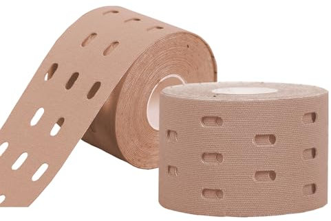 NELLHOMY 2 Rollen Kinesiotapes, Kinesiology Tape,Wasserfestes Elastisches Sporttape Physio Tape für Knie,Schulter und Ellenbogen,Muskelstraffende Bänder，Hautfarben, 5cm x 5m