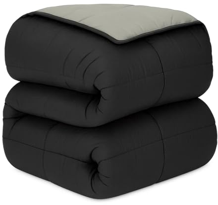 DECASATEXTIL -Edredon Nordico Bicolor Reversible - 400Gr/m2 - Cama 150/160 - Edredon Microfibra – Reversible- Suave, cómodo, Ligero y Transpirable – Negro/Gris 260x240cm