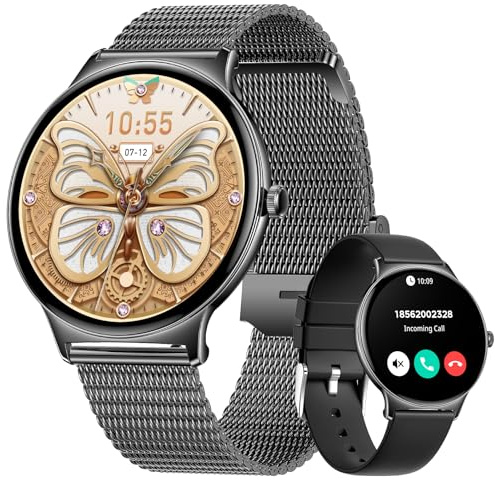 LIGE Smartwatch kvinnor med telefonfunktion 1,43 tum pekskärm IP68 sportklocka med blodtrycksmätning SpO2 menstruationscykel diamant smart klocka för iOS Android