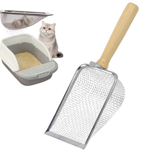 Pala para gatos de acero inoxidable para gatos, tamaño de poro de 5 mm, pala grande para la caja de arena para gatos, aleación de aluminio antiadherente, pala de metal Kitty