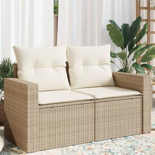 Brokky Gartensofa mit Kissen 2-Sitzer GartenmöBel Terrassensofa Outdoor Sofa Balkon Outdoor Couch Loungesofa Outdoor Beige Poly Rattan - 366060