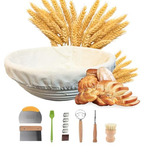 Sourdough Bread Banneton Proofing Baskets Set, 12 PCS Sourdough Starter Kit with Proofing Basket and Baking Tools - Professional Sourdough Bread Baking Supplies