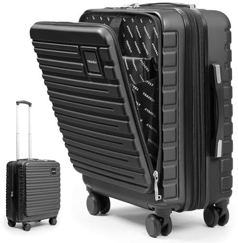 Travely Cabin Suitcase 55x40x23cm - Expandable 20 Inch Suitable for Ryanair - 41-50L Including TSA Lock - Carry on - 10kg Suitcase, Cabin case, Hardshell