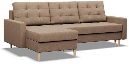 Mebligo - Ecksofa mit Schlaffunktion und 2 Bettkasten, Universelle Eckseite Braun 223x92x140 (BxHxT) ELMA - Sofas & Couches, Sofa Wohnzimmer Federn im Sitz, Couch L Form, Cauchsofa