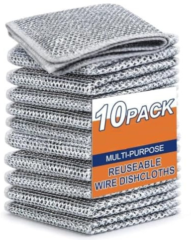 Lot de 10 chiffons de vaisselle polyvalents en acier inoxydable pour nettoyer la vaisselle, les éviers, les comptoirs, rinçage facile, lavable en machine