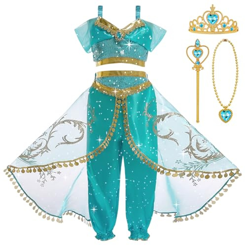 BSBUY Déguisement Princesse Jasmine, Robe Aladdin Fille de Soirée, Costume Halloween et Anniversaire