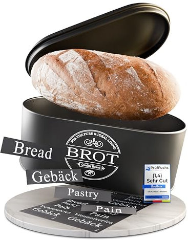 IDEALTASTIC® Premium 2in1 Brotkasten schwarz für lange Frische, mit speziell entwickelter Luftzirkulation I Frischhaltende Brotbox mit flexiblen Inhaltstickern I Lebensmittelechte Brotaufbewahrung