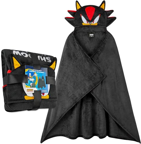 Get Trend Sonic the Hedgehog Manta con Capucha para Niños 130x90cm, Poncho Manta Suave con Diseño 3D y Detalles de Personaje para Regalos y Navida (Negro Shadow)