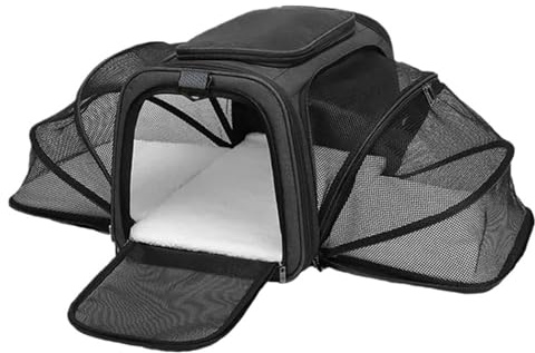 Katzentransportbox Transportbox Katze Groß Katzen Transport Tasche Erweiterbar Katzenkorb Transport für 2 Katzen Hund Welpen, Flugzeug Faltbar Hundetransportbox (Schwarz, （L） 46CM*30CM*30CM)