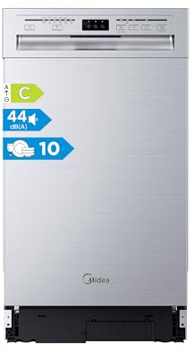 Midea MDWEU1036WSS Geschirrspüler 45cm Unterbau, 10 MGD, 44 dB, Spülmaschine 45 cm Teilintegrierbar, Home Connect, AutoOpen dry, Startverzögerung, 7 Programme, Hygienepflege+, Maschinenpflege+