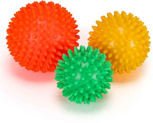 Hoikwo 3 st taggig massageboll – 6,5 cm, 7,5 cm, 8,5 cm – triggerpunkt massageboll för myofascial frisättning, muskelåterhämtning, djup vävnadsterapi, massagebollar för rygg, fötter, ben