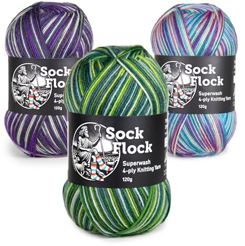 4-Ply Sock Yarn 3-Pack 360g, New Zealand Wool, Superwash, 3 Colours