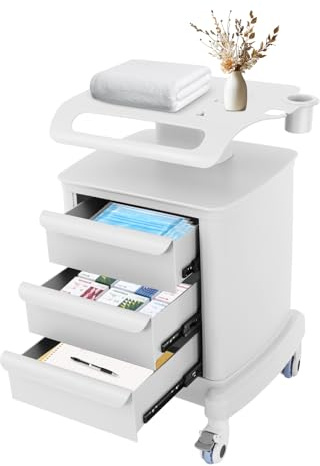 Chariot cosmétique - Chariot médical avec 3 tiroirs et étagère - En ABS - Charge maximale : 30 kg - Pour coiffeur/salon/clinique - 4 roulettes avec freins