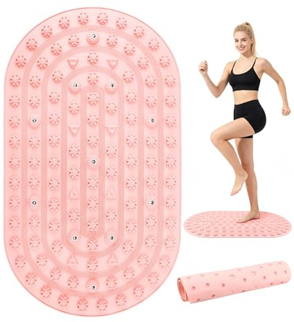 Foot Massager Mat,Portable Acupoint Mat for Relaxing Pressure,Double-Sided Portable Silicone or Standing, Yoga,Indoor Exercise(Pink)