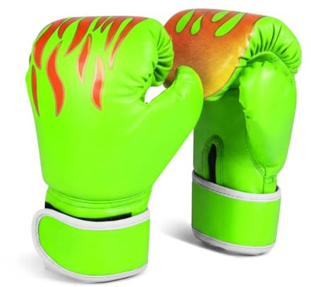 Flexzion Boxningshandskar för barn 3-8 år 113 ml brandgröna boxningshandskar för barn sparring ungdom boxning junior träning boxningssäck handskar för kickboxning MMA muay thai träning