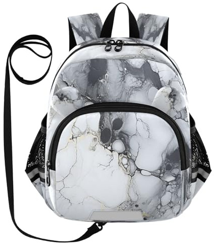 DDDIYEU Ligne De Marbre Blanc Doré Sac à Dos Bébé Rigolo avec Oreilles,Mini Sac à Épaule Adorable,Sac à Dos pour Enfants