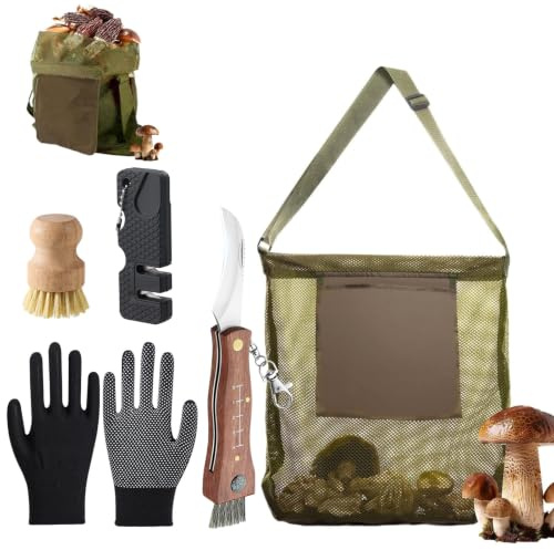 Svampkniv med borste, rostfritt stål svampkniv med svampborste, mushroom kniv med svampväska, knivsliphandskar, kompass, linjal och svampborste, vifferlingar, svampinsamlingsset för svampar, trattar