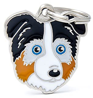 My Family Tillverkad i Italien, Australian Sheperd, Hundtagg, Handemaljerad i metall, Vänner-kollektion, 30 x 32 mm