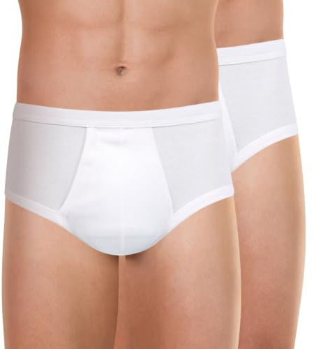 Eminence - Lot de 2 Slips Homme Taille Haute Ouvert - 100% Coton Peigné - Label Oeko-TEX® - Maintien Supérieur, Grand Confort, Hypoallergénique - Blanc, L