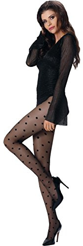 SENTELEGRI Sexy Ladies Fashion Design POLKA DOT Pattern Tights ROSE (Black, Small)