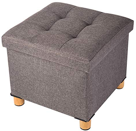 BRIAN & DANY Sitztruhe Sitzhocker Fußhocker mit Stauraum und Deckel mit Holzfüßen, 38 x 38 x 38 cm, Braun