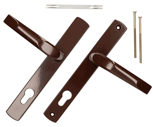 KOTARBAU® Ensemble de poignées de porte, Poignée de cylindre 90 mm, Poignées en aluminium - marron, 2 Poignées, Poignées à plaque longue, Design classique, Kit de montage inclus, Anti-béquilles