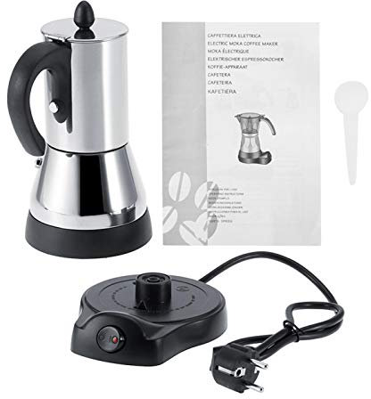 Kuuleyn Caffettiera elettrica, caffettiera, caffettiera elettrica in Acciaio Inox da 200/300 ml Caffettiera Moka elettrica Caffettiera elettrica Spina UE 220V(300 ml)