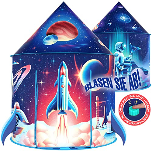 W&O Rocket Ship Play Tent Age 3+ with Blast Off Button - Ultimate Spaceship Tent with Captivating Space Sounds - Perfect for Indoor & Outdoor Adventures