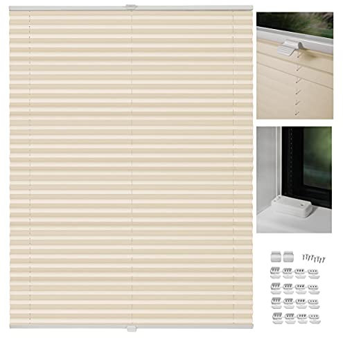 metablo Plissee nach maß Plissee mit Bohren 22 Farben Schalosien Fenster innen Faltrollos für Fenster Sicht- und Sonnenschutz Rollo für Fenster mit Bohren Hellapricot B: 131-140 cm, H: 40-100 cm