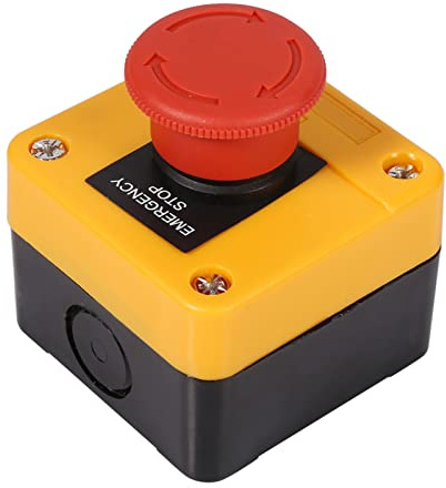 Tiiyee Red Sign Emergency Stop Switch, Mushroom Box Push Button Panic Pushbutton Plastic Shell Weatherproof Momentary Exit Fire Alarm Release Security Glass Break Doors Station Mounting Hole Latching