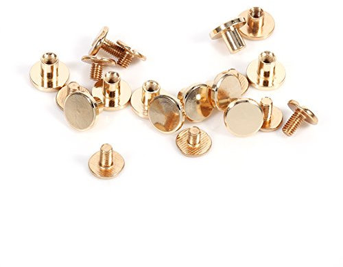 Leather Craft Rivets, 10 Sets Solid Brass Flat Head Button Stud Single Cap Rivet Tubular Metal Studs Leathercraft Screwback Cap Rivet for DIY Photo Album Jackets Belt Bag Shoes Decor (6.5mm)