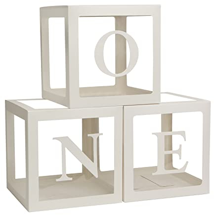 1st Geburtstag Party Dekoration Boxen,Baby Dusche Dekoration Boxen für Jungen Mädchen, 3Pcs weiße transparente Ballon Boxen Baby Buchstaben Dekorativ