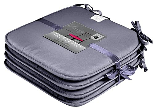 GC GAVENO CAVAILIA Pack of 4 Chair Pads Office Garden Chair 38X38 Cm - Indoor Outdoor Removable Cover Square Seat Pads For Dining Chairs - Patio Kitchen Cushion Pads With Ties, Charcoal
