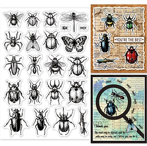 GLOBLELAND Insect Clear Stamps Beetle Butterfly Moth Silicone Clear Stamps Seals for DIY Scrapbooking Cards Making Paper Crafting Handmade Halloween Decoration